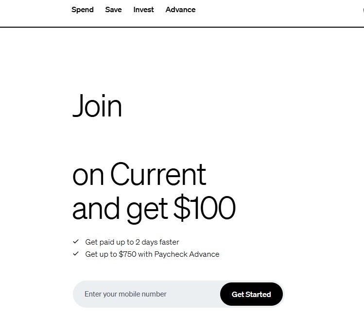 Current sign-up page offering a $100 bonus